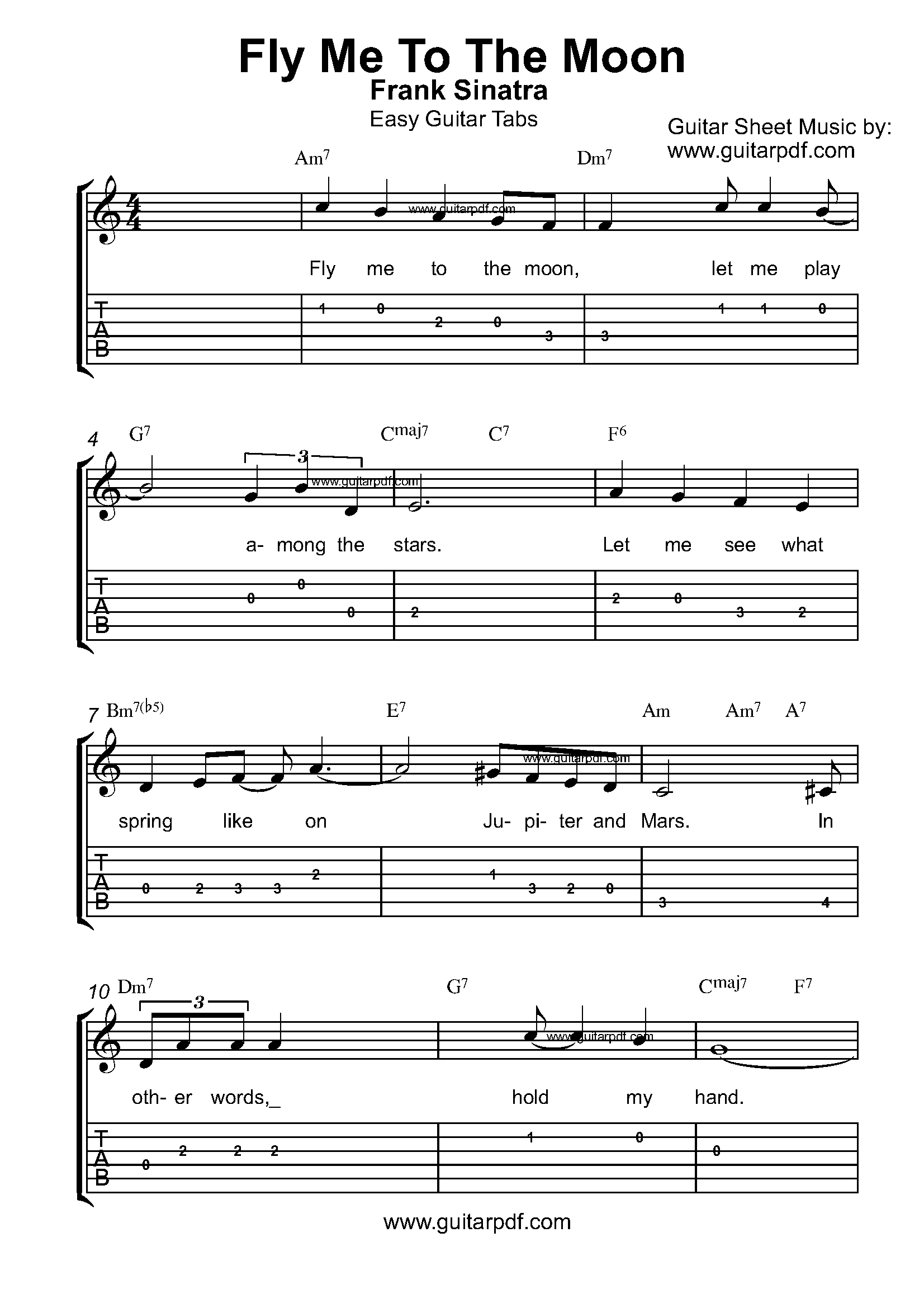 Fly Me To The Moon_GuitarPDF_Page_1 Fly Me To The Moon Easy Guitar Tabs