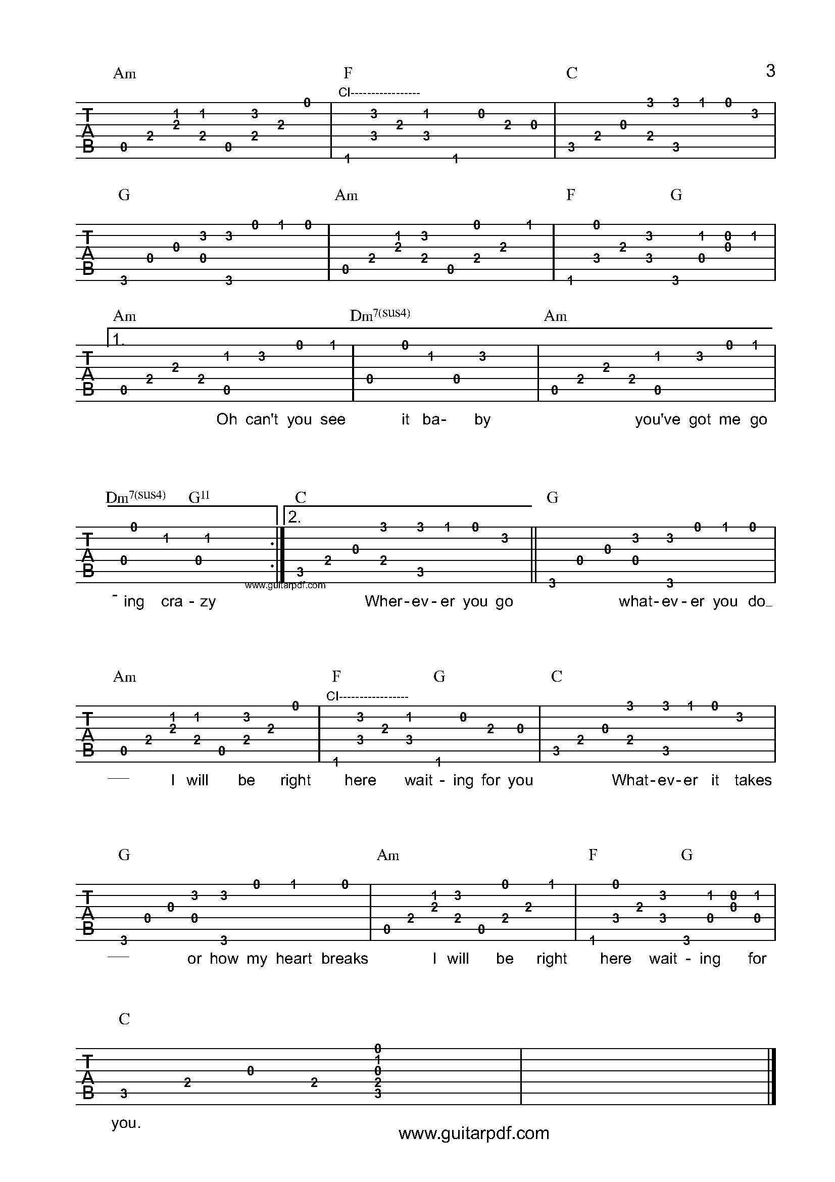 Right Here Waiting Guitar Tabs PDF