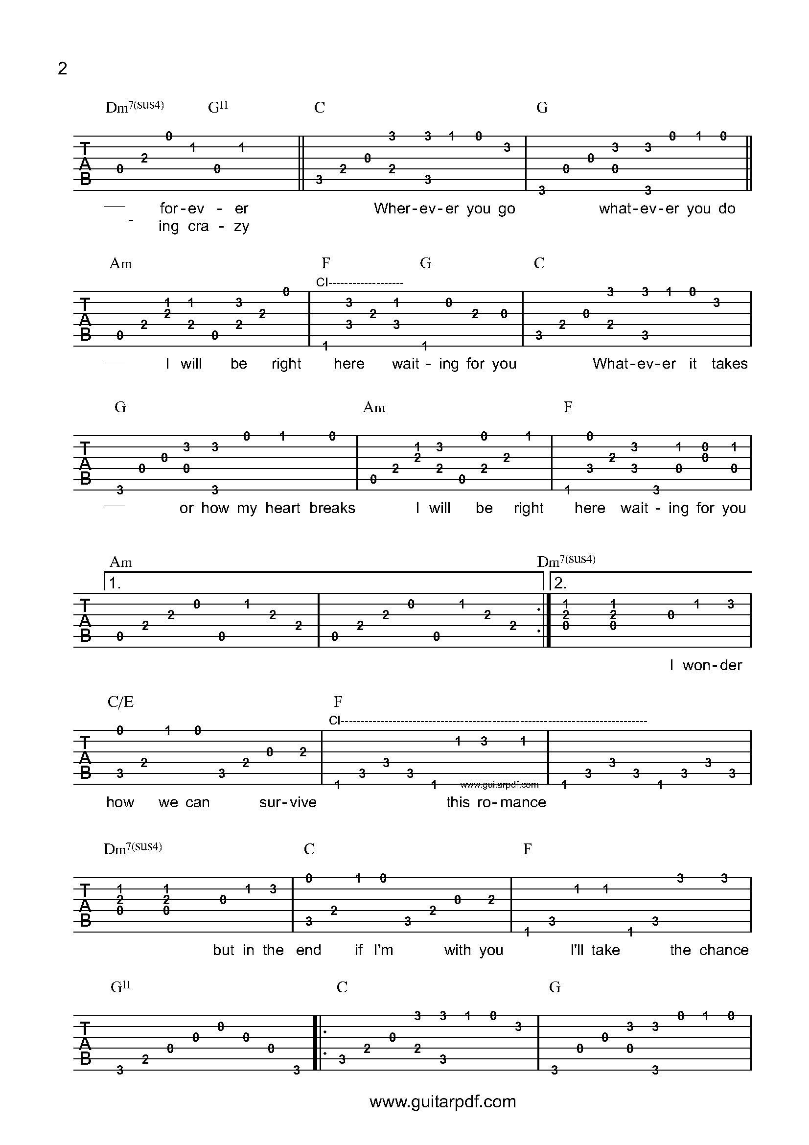 Right Here Waiting Guitar Tabs PDF