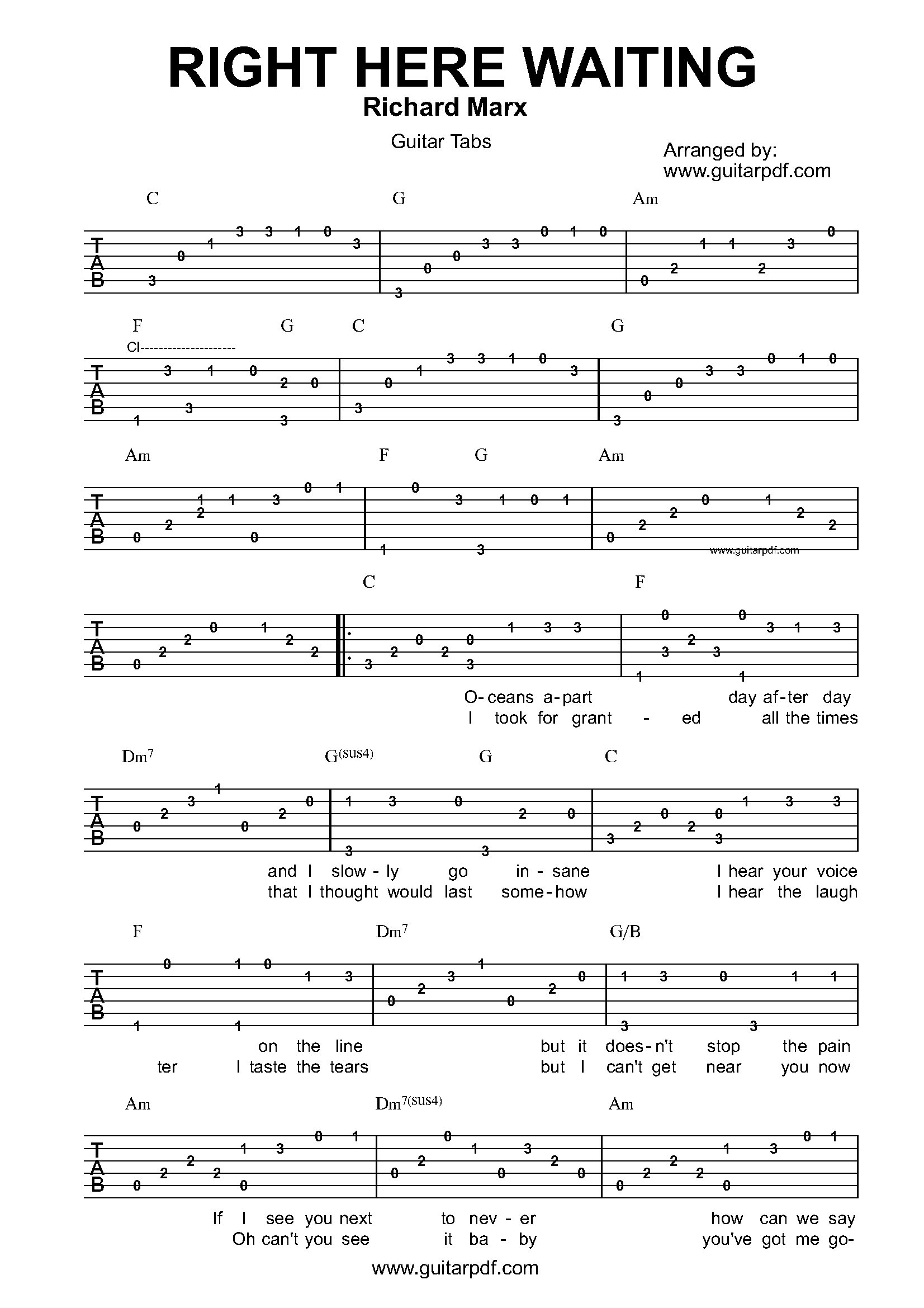 Right Here Waiting Guitar Tabs PDF